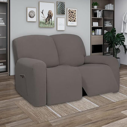 PureFit Super Stretch Loveseat Recliner Sofa Couch Cover with Pocket – 2 Seats Non Slip Soft Sofa Slipcover, Washable Reclining Furniture Protector for Pets (Recliner Loveseat, Taupe)