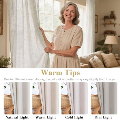 H.VERSAILTEX Living Room Linen Curtains - Semi Sheer, Nickel Grommet, Energy Saving, Light Filtering Window Treatments - Pale Oak, 2 Panels, 52 x 63 Inch