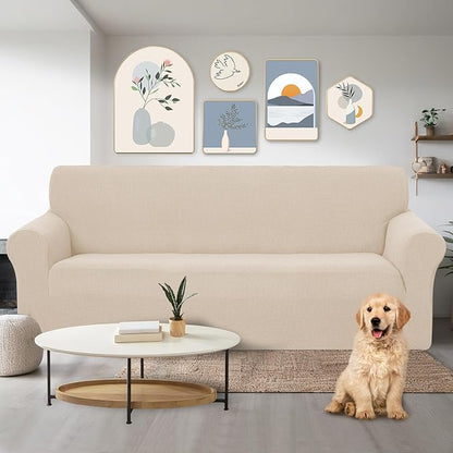 U-NICE HOME Stretch Couch Cover Sofa Cover Washable Sofa Slipcover Furniture Protector for 3 Cushion Couch Sofa Pet Friendly(Sofa, Beige)