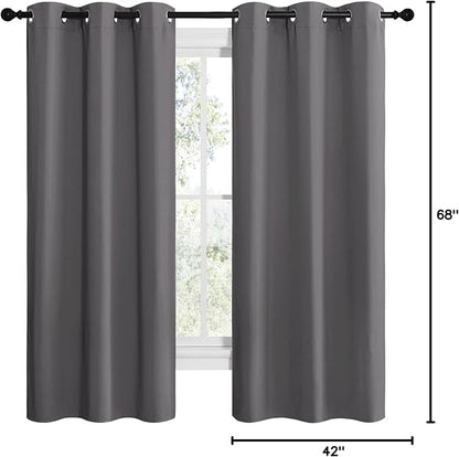 NICETOWN Grey Blackout Curtain Panels for Bedroom, Thermal Insulated Grommet Top Blackout Draperies and Drapes for Basement (2 Panels, W42 x L68-inch, Grey)