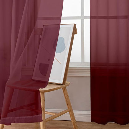 Simplebrand Burgundy Red Sheer Curtains 84 Inches Long, Light Filtering Rod Pocket Solid Color Window Sheer Curtain Panels, Elegant Curtains & Drapes for Living Room, Bedroom 2 Panels, 59" W x 84" L