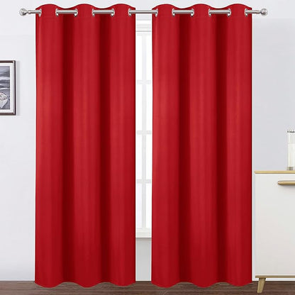 LEMOMO Blackout Curtains 38 x 84 inch/Bright Red Curtains Set of 2 Panels/Thermal Insulated Room Darkening Bedroom Curtains