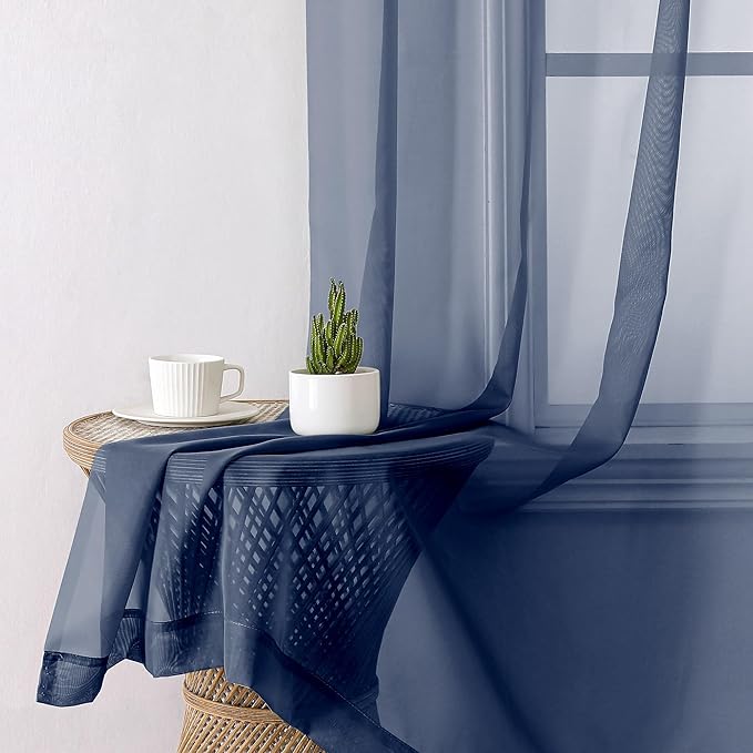 Lecloud Navy Blue Sheer Curtains 78 Inches Long 2 Panels, Light Filtering Voile Airy Curtains, Balance Light Privacy Window Treatments with Dual Rod Pocket for Bedroom Laundry Room, Each 42" W x 78" L