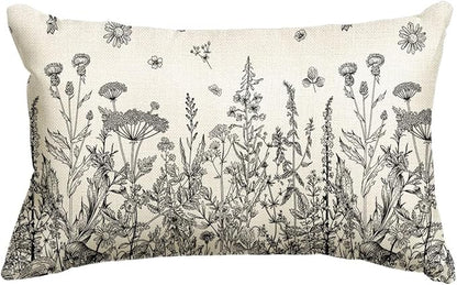 AVOIN colorlife Wildflowers Spring Antique Herbs Throw Pillow Cover, 12 x 20 Inch Flower Cushion Case Decoration for Sofa Couch