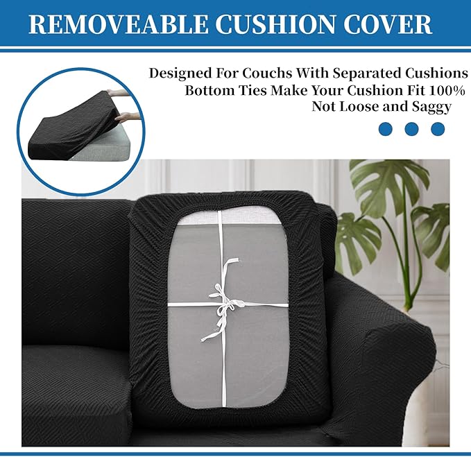 XINEAGE 2026 New 4 Pieces Couch Covers for 3 Cushion Couch Super Stretch Thick Soft Sofa Cover Anti Slip Sofa Slipcover Dogs Cats Furniture Protector (Black, 71"-91")