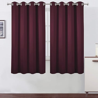 LEMOMO Burgundy Red Blackout Curtains 52 x 63 Inch Length/Set of 2 Curtain Panels/Thermal Insulated Room Darkening Blackout Curtains for Bedroom