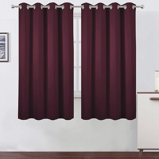 LEMOMO Burgundy Red Blackout Curtains 52 x 63 Inch Length/Set of 2 Curtain Panels/Thermal Insulated Room Darkening Blackout Curtains for Bedroom