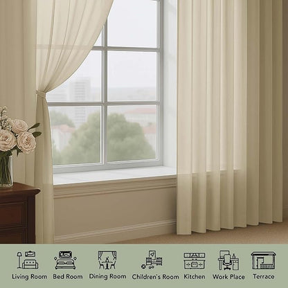 OWENIE Sheer Taupe Curtains, Sheer Curtains 63 inch Length 2 Panels Set, Rod Pocket Voile Fimly Sheer Drapes for Living Room Bedroom, 2pcs, Taupe, Each 59" W x 63" L