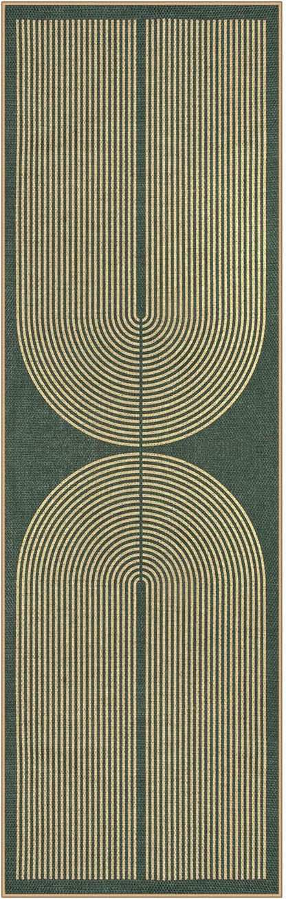 Lahome Enfys Modern Rainbow Easy Jute Kitchen Runner, 2x8 Indoor Outdoor Runner Rug for Hallway Entryway, Farmhouse Dark Green Non Slip Floor Carpet for Bedroom Foyer Laundry Room