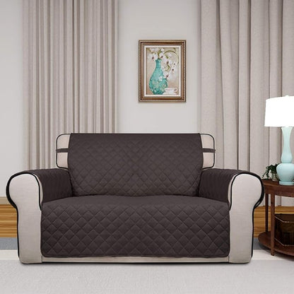 PureFit Reversible Quilted Sofa Cover, Water Resistant Medium Slipcover Furniture Protector, Washable Couch Cover with Non Slip Foam and Elastic Straps for Kids, Pets (Loveseat, Chocolate/Chocolate)