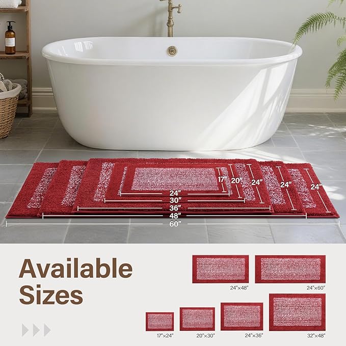 Bathroom Rugs 30x20 Non Slip Washable, Red Bath Mat for Bathroom Floor Tub, Soft Absorbent Quick Dry Mats for Shower, Bathtub,Home Decor
