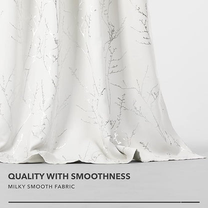 Deconovo Room Darkening Curtains, White Curtain, Thermal Insulated & Noise Reducing Drapes, Silver Branch Pattern, 42 x 63 Inch Long, Grommet Panels for Bedroom Living Room Office Nursery, Set of 2