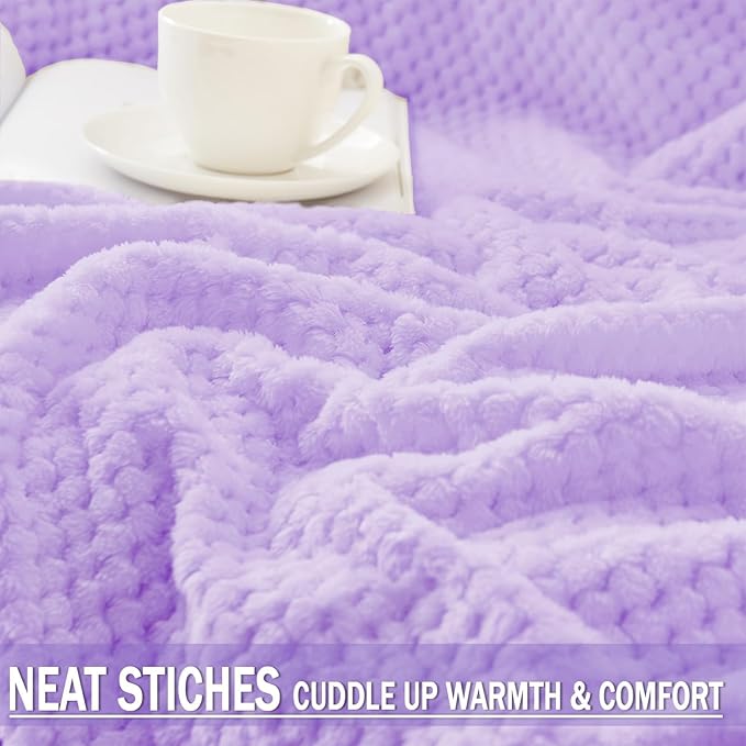 Exclusivo Mezcla Fleece Throw Blanket Extra Large, Super Soft and Warm Blankets for Couch, Sofa and Bed Waffle Textured, Cozy, Fuzzy and Lightweight (Lilac Purple, 50x70 Inches)