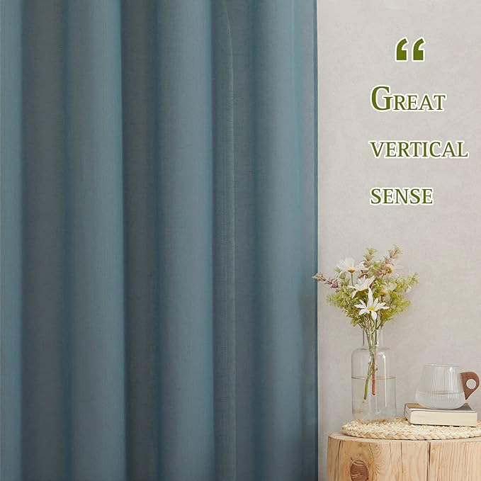 NICETOWN Linen Blend Semi Sheer Curtains, (Smoke Blue) Grommet Top Privacy with Light Penetration Flax Sheer Curtains & Drapes for Living Room/Bedroom, W52 x L108, 2 Panels
