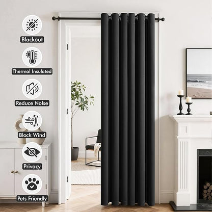 MIULEE Blackout Door Curtain Set of 2, 34 x 80 Inch Black Thermal Insulated Room Divider Drapes with Grommet Top for Privacy Cover, Living Room, Bedroom, Closet & Temporary Doorway