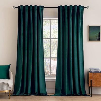 MIULEE Velvet Curtains 96 inches 2 Panels - Luxury Blackout Curtains for Bedroom Living Room Thermal Insulated Home Decor Super Soft Christmas Window Drapes Rod Pocket & Back Tab, Emerald Green