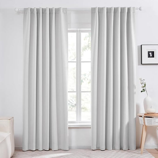 Deconovo Blackout Curtains, Thermal Insulated, W52 x L84 2 Panels, Back Tab, Machine Washable, Room-Darkening Drapes for Bedroom/Living Room Greyish White