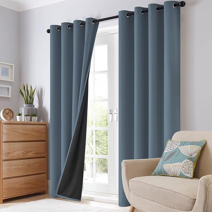 SimpleHome 100% Blackout Curtains for Bedroom,Thermal Insulated Grommet Window Drapes Room Darkening Stone Blue Curtains for Living Room with Black Back,42 x 84 Inch,2 Panels