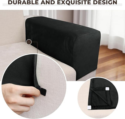 Couch Arm Covers 2 Pcs Sofa Armrest Covers Stretch Couch,Armrest Cover for Chairs Scratch-Resistant Sofa Arm Cover Armchair Slipcovers,Black