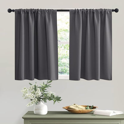 RYB HOME Short Grey Blackout Curtains for Small Bedroom Window, Insulating UV Blocking Drapes for Kitchen Cafe Basement Garage, Privacy Tiers for Bathroom Window, Width 42 by Length 36, Set of 2