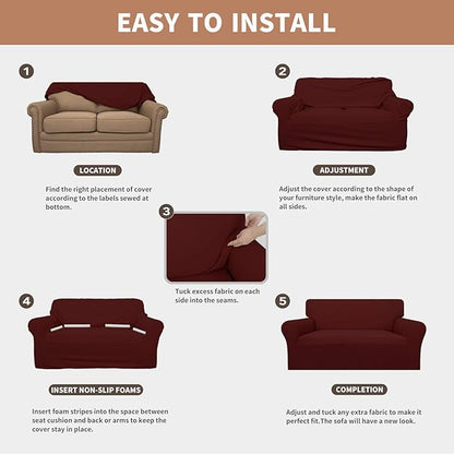 Easy-Going 100% Waterproof Couch Cover, Dual Waterproof Sofa Cover, Stretch Jacquard Sofa Slipcover, Leakproof Furniture Protector for Kids, Pets, Dog and Cat (Sofa, Wine)