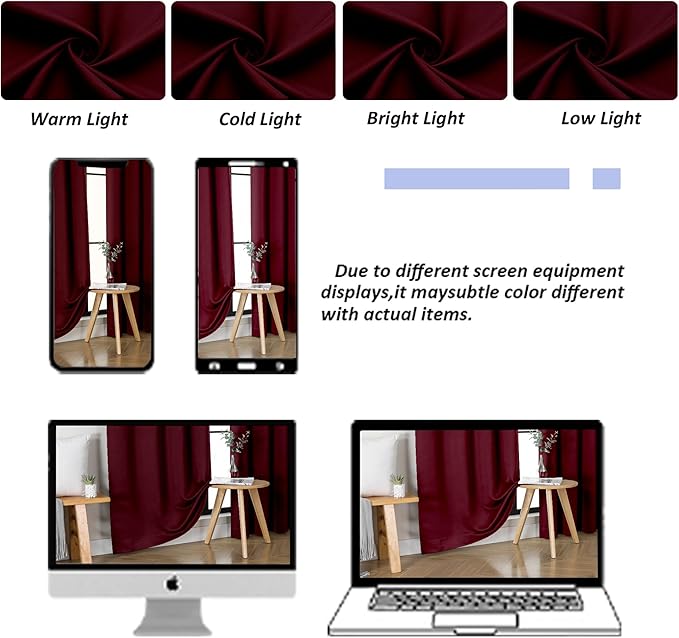 Simplebrand Ava Burgundy Short Blackout Curtains for Bedroom 54 Inches Long 2 Panels Set, Solid Thermal Insulated, Energy Saving Window Treatment Curtains Blackout Drapes, W40 x L54 Inch, Burgundy