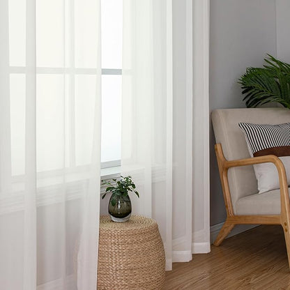 Aiyufeng Voile Sheer Ivory Curtains - Transparent Light Weight Soft Window Treatment Curtain Panels with Rod Pocket Top for Patio Door/Living Room (W59 x L96, 2 Panels), Ivory