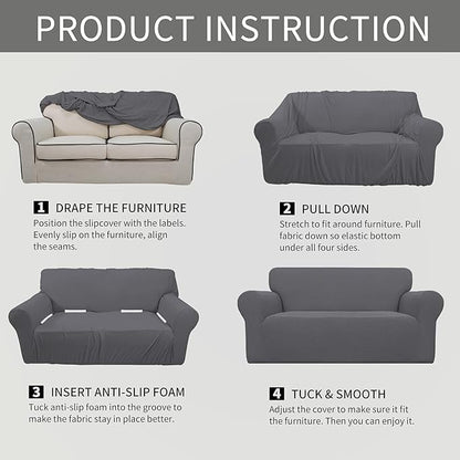 Easy-Going Stretch Oversized Loveseat Slipcover 1-Piece Sofa Cover Furniture Protector Couch Soft with Elastic Bottom for Kids Polyester Spandex Jacquard Fabric Small Checks Grey