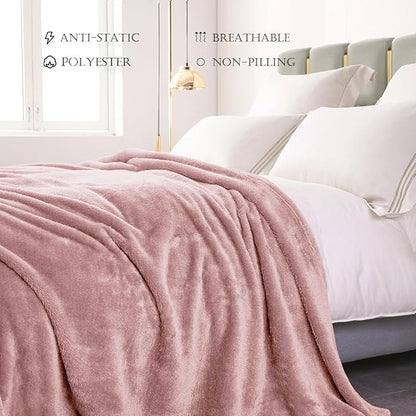 Exclusivo Mezcla Plush Fuzzy Fleece Bed Blanket King Size, Super Soft, Fluffy and Warm Blankets for Couch, Bed, All Season (Dusty Pink, 90x104 inches)