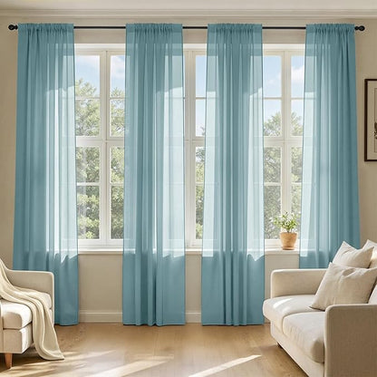 MIULEE Dusty Blue Sheer Curtains 84 Inches Long, 4 Panels Set, Light Filtering Rod Pocket Voile Drapes for Living Room and Bedroom, Airy Soft Fabric Window Treatments, 42 x 84 Inches