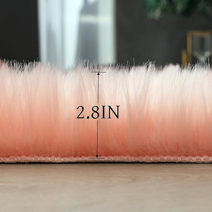 linmopm Faux Fur Rug Sheepskin Shag Fluffy Fuzzy Pink 4x6 ft Rugs for Bedroom Bedside Bed Floor Living Room Plush High-Density Cushion Carpet Super Sofa Cover