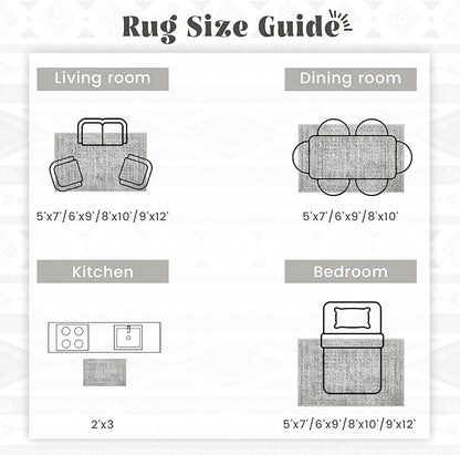Living Room Rugs 8x10: Washable Moroccan Geometric Boho Rug Farmhouse Non Slip Stain Resistant Large Rug Low Pile Soft Carpet for Bedroom Dining Room Children Room (Grey,8'x10')