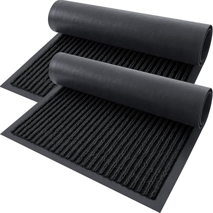 OLANLY Front Door Mat Indoor Outdoor Entrance, 2-Pack 29.5 x 17 Inch, Waterproof Heavy Duty Doormat, Fade Resistant, Low Profile, Easy Clean Patio Porch Welcome Floor Mats for Entry, Black