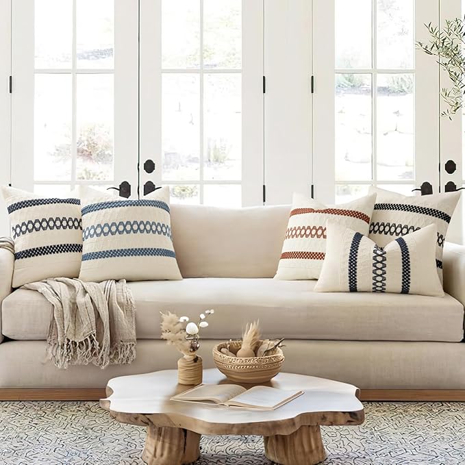 MIULEE Set of 2 Black Boho Decorative Pillow Covers 18x18 Inch Farmhouse Rustic Couch Throw Pillows Modern Spring Cotton Cushion Covers Retro Cute Macrame Woven Home Decor for Bed Sofa Chair