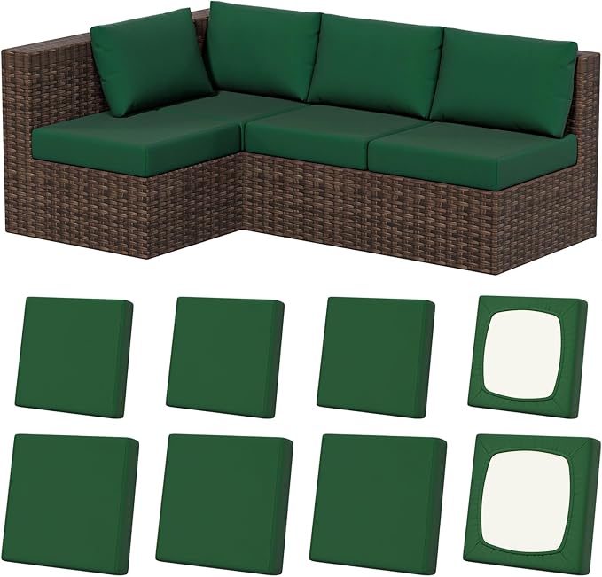 8Pcs Stretch Patio Cushion Covers, Outdoor Couch & Sofa Replacement Slipcovers for Patio Furniture Cushion Covers, Washable Reusable Furniture Protector