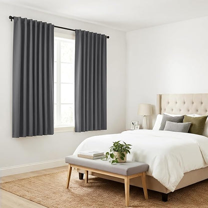 PONY DANCE Blackout Window Curtains - Back Tab Window Treatments Curtain Panels/Draperies Room Darkening Noise Reducing Home Fashion, Wide 52 x Long 63 inches, Grey, One Pair