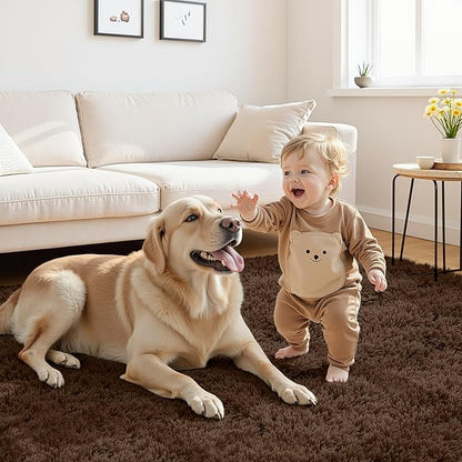 2x6 Bedside Area Rugs for Bedroom: Soft Fluffy Shag Brown Rug for Hallway, Non-Slip Fuzzy Plush Living Room Rug Indoor Floor Carpet for Kids Rooms, Dorm, Nursery, Modern Home Aesthetic Decor