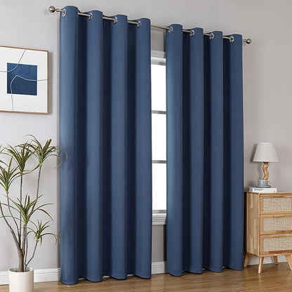 ChrisDowa Blackout Curtains 108 Inches Long 2 Panels Set for Living Room, Grommet Thermal Insulated Room Darkening Curtains for Bedroom (Stone Blue, 52 x 108 Inch)