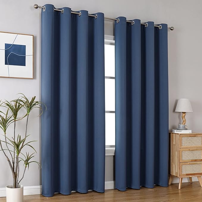 ChrisDowa Grommet Blackout Curtains for Bedroom and Living Room - 2 Panels Set Thermal Insulated Room Darkening Curtains (Stone Blue, 52W x 84L)