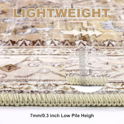 Yamaziot Washable Runner Rug, 2x8 Non-Slip Boho Vintage Hallway Rug Runner with Rubber Backing, Stain Resistant & Low Pile Faux Wool Distressed Carpet Runner for Bedroom, Kitchen, Laundry, Entrance