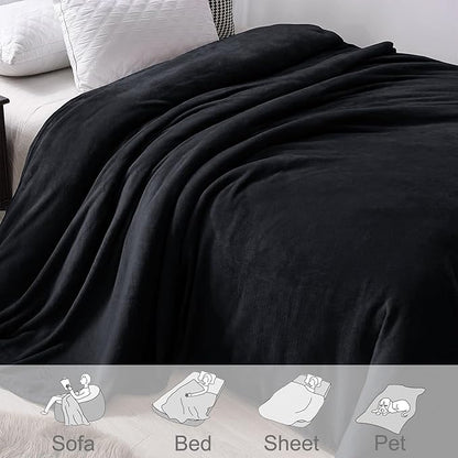 Exclusivo Mezcla Fleece Blanket King Size for Bed, Super Soft and Warm, All Season, Cozy, Plush, Lightweight, 90x104 Inches, Black