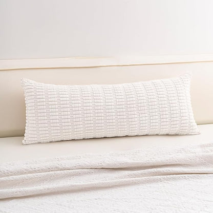 Corduroy Decorative Throw Pillow Covers 14x36 InchSoft Striped Pillow Covers Modern Farmhouse Home Decor for Sofa Living Room Couch Bed（White）