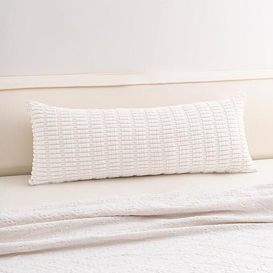 Corduroy Decorative Throw Pillow Covers 14x36 InchSoft Striped Pillow Covers Modern Farmhouse Home Decor for Sofa Living Room Couch Bed（White）