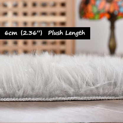 Goolela Grey Fluffy Fuzzy Furry Rug 2x6 for Bedroom Bedside Runner Faux Sheepskin Fur Shaggy Soft Plush Rectangle