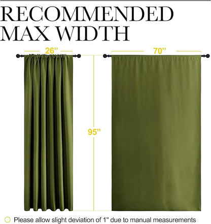NICETOWN 2 Panels Blackout Curtains, Rod Pocket Thermal Insulated Drapess for Bedroom, Privacy Protection Easy-Care Heavy Duty Curtains for Living Room/Dining Room, W70 x L95 inches, Olive Green