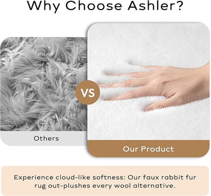 Ashler Faux Fur Rug, Ultra Soft Faux Rabbit Fur, White Area Rugs, 2.2 x 6 Feet Rectangle, Machine Washable Nursery Decor Throw Rugs for Bedroom, Kids Room, Living Room