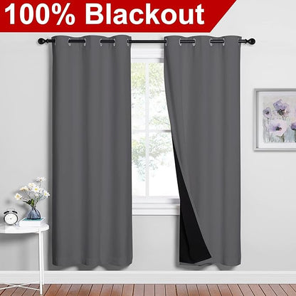 NICETOWN Grey Full Shade Curtain Panels, Pair of Energy Smart & Noise Blocking Out Blackout Drapes for Dining Room Window, Thermal Insulated Guest Room Lined Window Dressing(Gray, 42 x 72 inch)