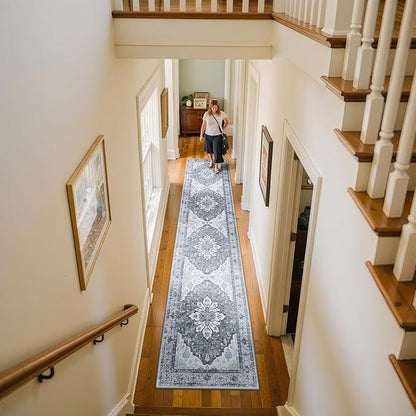 RELEANY Area Rugs 2'x10' Runner Rug Non Slip Washable for Kitchen Hallway Bedroom Beside Laundry Room Bathroom Rug, Floor Carpet, Light Gray Grey White
