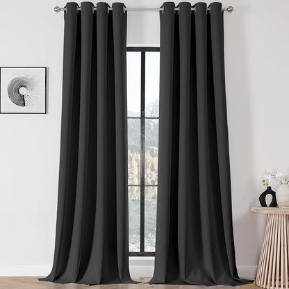 Joydeco Blackout Curtains 108 Inch Length 2 Panels Set, Thermal Insulated Long Curtains& Drapes 2 Burg, Room Darkening Grommet Drapes for Living Room Bedroom Window (Dark Grey, W52 x L108 Inch)