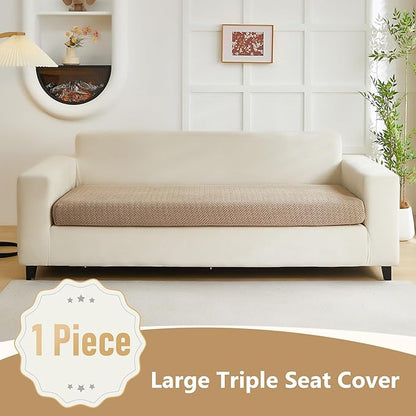 Couch Cushion Covers for Sofa Couch Covers Wear-Resistant Universal Sofa Cover Washable Stretch for Sectional Slipcovers (Texture-Light Coffee,Large Triple Seat Cover)
